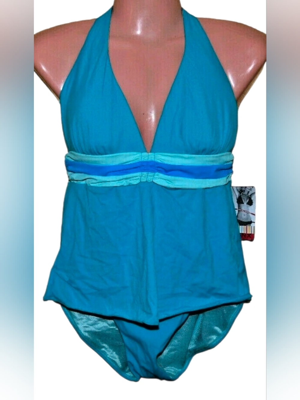 NWT Spanx  735 Tankini one piece Shapewear Swim slimming halter Teal 8 - Picture 2 of 16